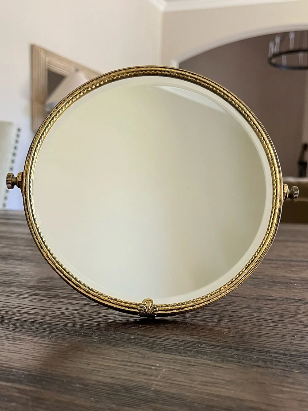 Vintage | Gold Brass Filagree Hinged Vanity Mirror | Double-Sided | Beveled